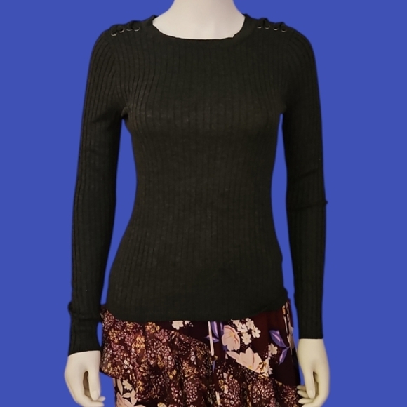 Pink Republic Sweaters - PINK REPUBLIC Dark Gray Ribbed Knit Lace Up Shoulders Sweater